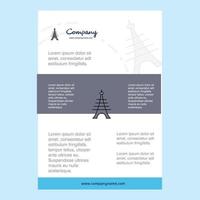Vorlagenlayout für den Eiffelturm Firmenprofil Jahresbericht Präsentationen Faltblatt Broschüre Vektorhintergrund vektor