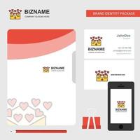 kärlek brev företag logotyp fil omslag besöker kort och mobil app design vektor illustration