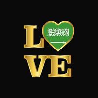 liebe typografie saudi-arabien flaggendesign vektorgoldbeschriftung vektor