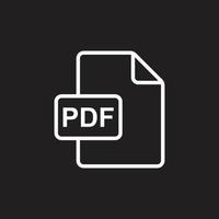 eps10 weißes Vektor-PDF-Dokument Download-Linie Kunstsymbol isoliert auf schwarzem Hintergrund. Dateiumrisssymbol im PDF-Format in einem einfachen, flachen, trendigen, modernen Stil für Ihr Website-Design, Logo und Ihre mobile App vektor