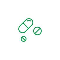 eps10 grüner Vektor vermeiden oder keine Drogenlinie Kunstsymbol isoliert auf weißem Hintergrund. Pillen- und Kapselumrisssymbole in einem einfachen, flachen, trendigen, modernen Stil für Ihr Website-Design, Logo und Ihre mobile App