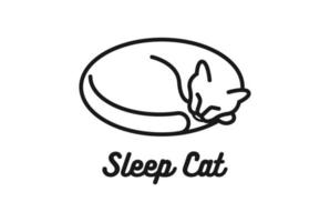 enkel minimalistisk sovande katt pott linje logotyp vektor