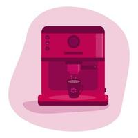 illustration av en vinröd kaffe maskin med en mugg. platt stil vektor