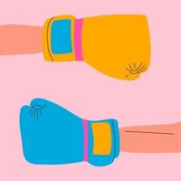 Boxhandschuhe. Ausrüstung für Kampfwettbewerb, Aufhängen und Schutzhand. Vektor-Illustration vektor