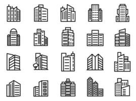 byggnad ikoner uppsättning. samling av byggnad symbol illustration design. lägenhet, hotell, sjukhus, skyskrapa och Mer. redigerbar. vektor