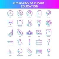 25 blau-rosa Futuro-Bildungs-Icon-Pack vektor