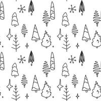 weihnachtsniedlicher nordischer winterwald mit unterschiedlicher baumform gekritzelhand gezeichnete nahtlose muster für feiertagsdekorationsdesign vektor