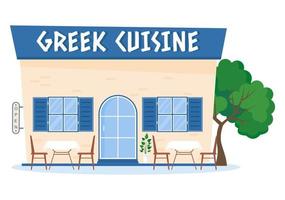 griechische küche restaurant menü köstliche gerichte traditionelles oder nationales essen in flacher hand gezeichneter schablonenillustration der karikatur vektor
