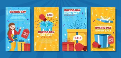 boxing day sale social media geschichten flache cartoon hand gezeichnete vorlagen illustration vektor