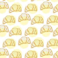 Muster mit leckeren, frischen, knusprigen Croissants im einfachen Cartoon-Stil. hintergrund für designmenü café, bistro, restaurant, etikett und verpackung. Vektor-Wiederholungslebensmittelhintergrund. vektor