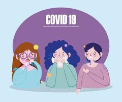 tjejer med covid-19 symptom banner vektor