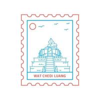 wat chedin luang porto stämpel blå och röd linje stil vektor illustration