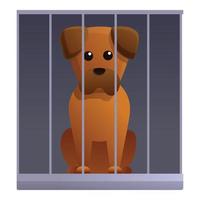 Trauriger Hund im Tierheim-Käfig-Symbol, Cartoon-Stil vektor