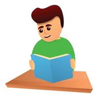 pojke läsning bok ikon, tecknad serie stil vektor