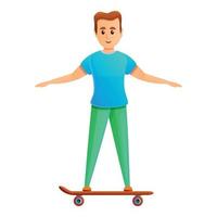 pojke ridning skateboard ikon, tecknad serie stil vektor