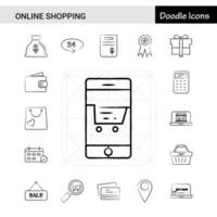 Satz von 17 handgezeichneten Online-Shopping-Icon-Sets vektor