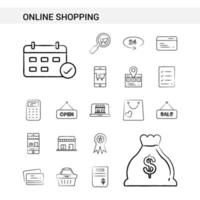 Online-Shopping handgezeichnete Icon-Set-Stil isoliert auf weißem Hintergrund Vektor