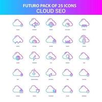 25 blaue und rosa Futuro Cloud SEO Icon Pack vektor