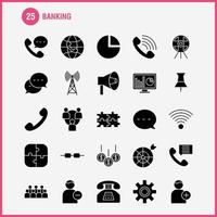 Banking solides Glyphen-Symbol für Webdruck und mobiles Uxui-Kit wie weltweites Online-Shopping-Telefon Telefon-Chat Telefon-Mail-Piktogramm-Paketvektor vektor