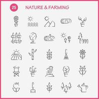 Natur und Landwirtschaft handgezeichnetes Icon-Pack für Designer und Entwickler Ikonen der Scheunengebäude-Bauernhof-Landwirtschaftsnatur runder Gebirgsvektor vektor