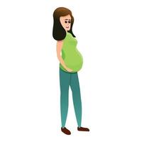 gravid flicka i grön kläder ikon, tecknad serie stil vektor
