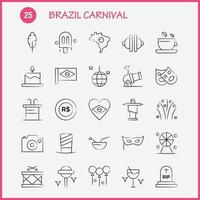 Brasilien karneval hand dragen ikon packa för designers och utvecklare ikoner av te kopp kaffe läsplatta valuta mynt pengar kanon vektor