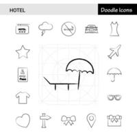 uppsättning av 17 hotell ritad för hand ikon uppsättning vektor