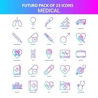 25 blaue und rosa Futuro Medical Icon Pack vektor