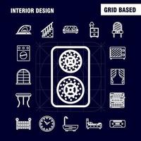 Innendesign-Liniensymbole für Infografiken, mobiles Uxui-Kit und Druckdesign, einschließlich Schalter, Stecker, Elektronik, elektrischer Tisch, Möbel, Heimtische, eps 10, Vektor