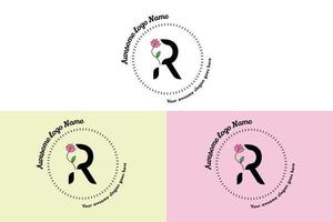 feminines r-brieflogo, moderne minimalistische und florale abzeichenvorlagen für branding, identität, boutique, salonvektor. einfacher floraler r-Buchstabe-Logo-Design-Vektor. vektor