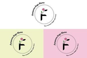 feminines f-letter-logo, moderne minimalistische und florale abzeichenvorlagen für branding, identität, boutique, salonvektor. einfacher blumiger f-buchstabe-logo-design-vektor. vektor