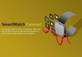 Vektor 3d isometrisch, Konzept Smartwatch, intelligentes Technologiegerät, Gadget-Leute-Lifestyle-App-Spot