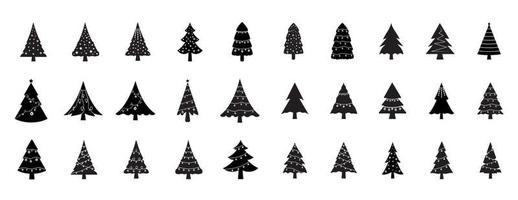 eine reihe von schwarzen weihnachtsbaum symbol vektor illustration, eine reihe von weihnachtsbaum symbol symbol. verschiedene weihnachtsbaumsilhouetten. satz der schwarzen flachen glyphe des weihnachtsbaums