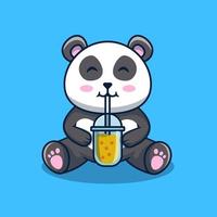 niedlicher panda, der boba-illustration trinkt. Panda im Kawaii-Stil, Illustrationsdesign vektor