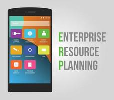 ERP - Enterprise Resource Planning Vektor flaches Design Smartphone und Handy