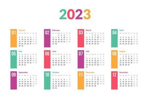 kalender 2023 elegant och modern design vektor layout för kontor skola eller Hem med tre rader fyra kolonner rutnät
