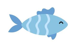 vektor blå fisk i platt design. marin liv djur- med vågig prydnad.