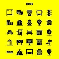 Solide Glyphensymbole der Stadt für Infografiken, mobiles Uxui-Kit und Druckdesign, einschließlich Lageplan, Stadt, Kirche, Haus, Stadtpark, Spielplatz, Symbolsatz, Vektor