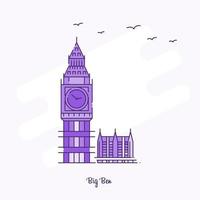 big ben wahrzeichen lila gepunktete linie skyline vektorillustration vektor