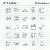 Kunst und Kultur 25 Doodle-Icons handgezeichnetes Business-Icon-Set vektor