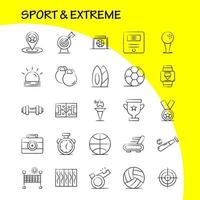 sport und extreme handgezeichnete symbole, die für infografiken, mobiles uxui-kit und druckdesign eingestellt sind, umfassen tassenpreis, stern, schiedsrichter, sport, pfeife, sonne, sonnenschein, symbol, satz, vektor