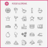 mat och dryck hand dragen ikoner uppsättning för infographics mobil uxui utrustning och skriva ut design inkludera mat restaurang middag flingor mat vete bbq kött ikon uppsättning vektor