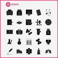 Medizinische solide Glyphen-Icons für Infografiken, mobiles Uxui-Kit und Druckdesign umfassen Krankenwagen, medizinisches Gesundheitswesen, Krankenhaus, Herz, medizinischer Scanner, Statistik, eps 10, Vektor