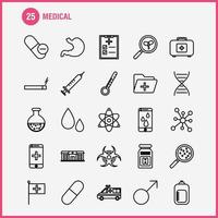 Symbole für die Gesundheitslinie, die für Infografiken, mobiles Uxui-Kit und Druckdesign festgelegt wurden, umfassen Spritze, Medizin, Krankenhaus, Stethoskop, Medizin, Arzt, Eps 10, Vektor