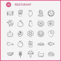 handgezeichnete Symbole des Restaurants, die für Infografiken, mobiles Uxui-Kit und Druckdesign festgelegt wurden, umfassen Trauben Lebensmittel Mahlzeit Obst Tee Kuchen Lebensmittel Mahlzeit eps 10 Vektor