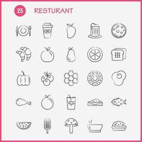 restaurang hand dragen ikoner uppsättning för infographics mobil uxui utrustning och skriva ut design inkludera vindruvor mat måltid frukt te kaka mat måltid eps 10 vektor
