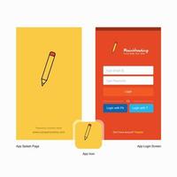 företag penna stänk skärm och logga in sida design med logotyp mall mobil uppkopplad företag mall vektor