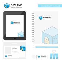 Cube Business Logo Tab App Tagebuch PVC Mitarbeiterkarte und USB-Marke stationäres Verpackungsdesign Vektorvorlage vektor