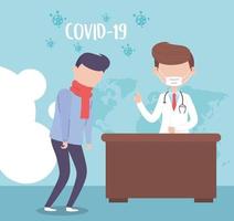 Mann mit Covid-19-Symptomen am Arztbanner vektor