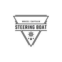 vintage retro abzeichen emblem lenkrad kapitän boot schiff yacht kompass transport logo design linearen stil vektor